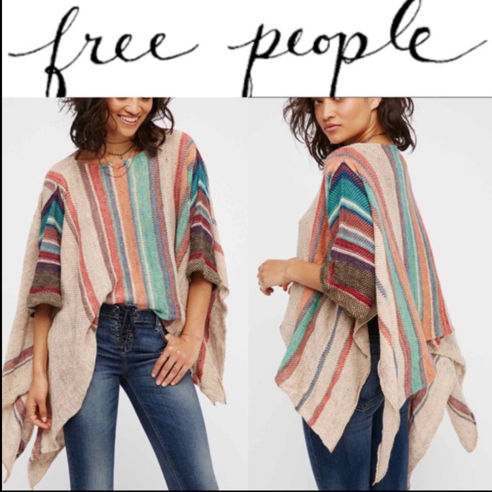Free People Freesia Woven Stripe Pullover Poncho